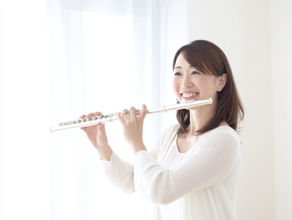 フルートを吹く女性