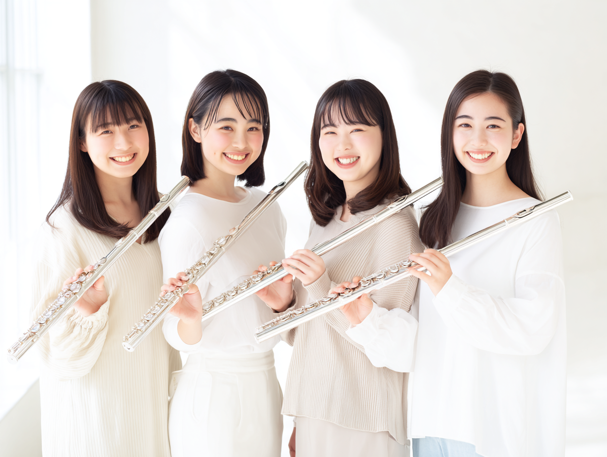 フルートを持つ女性4人