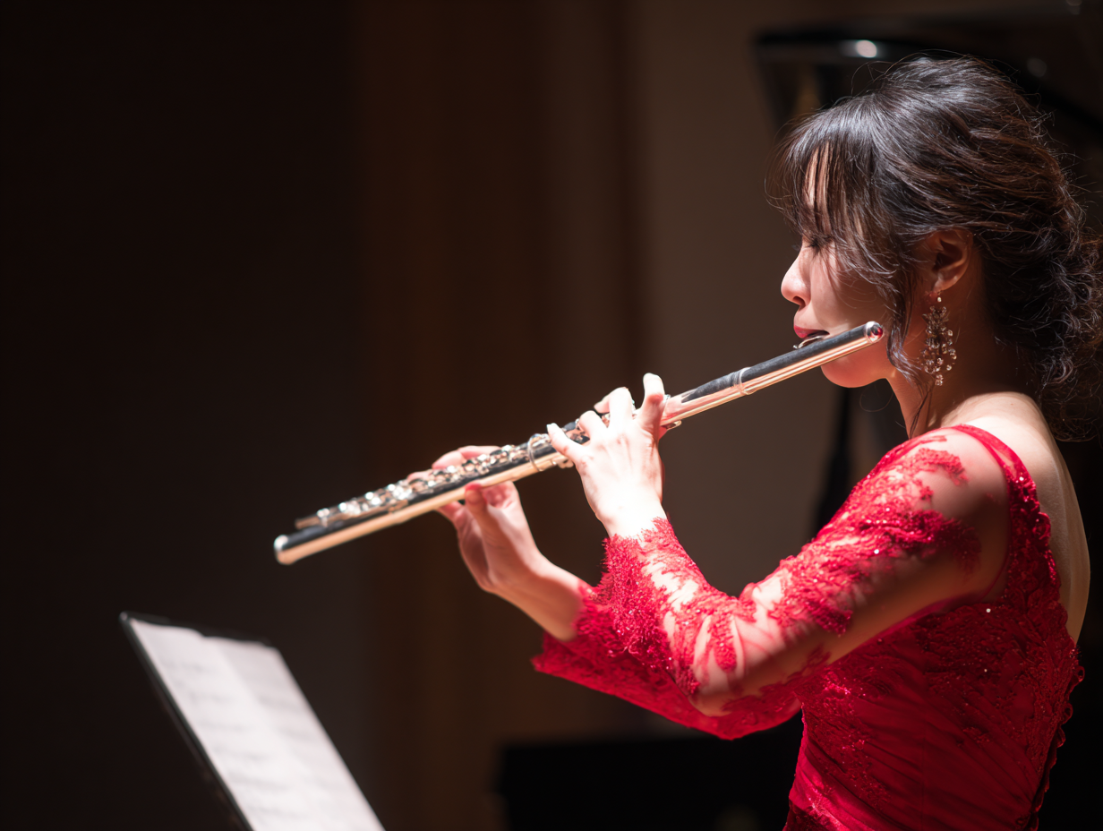 演奏会でフルートを吹く女性