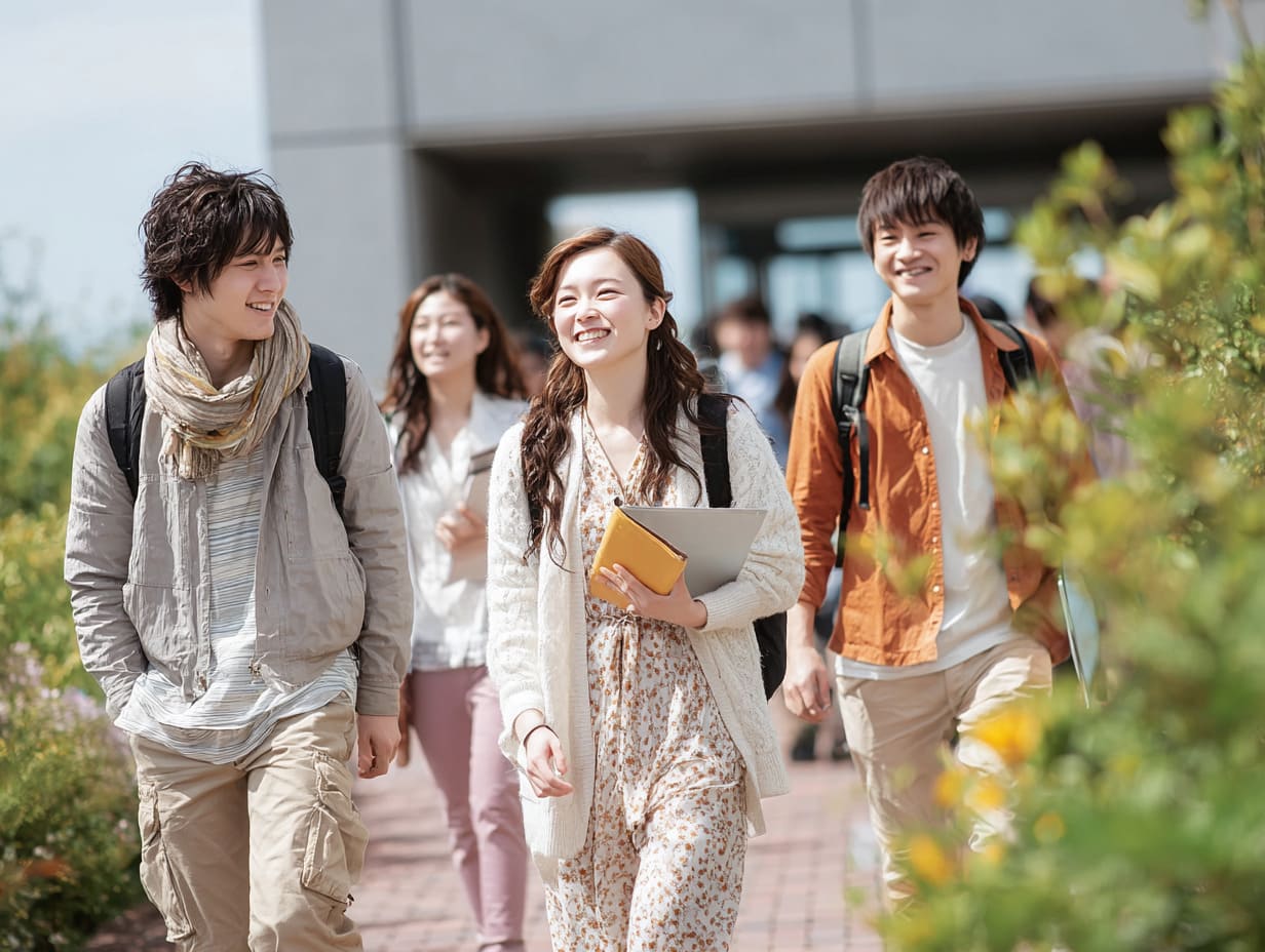 キャンパスを歩く生徒たち