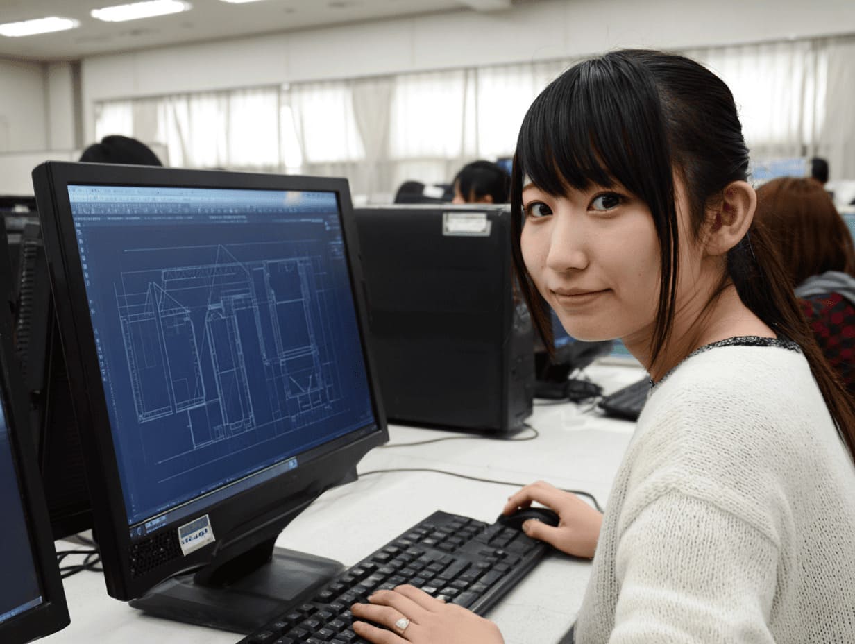 パソコンでCADソフトを操作している女性