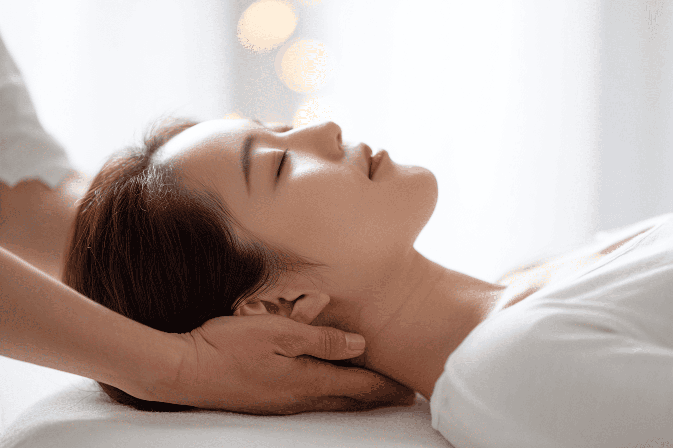 ヘッドマッサージを受ける女性