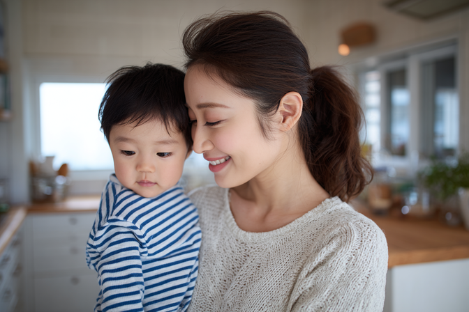 小さい男の子とママ